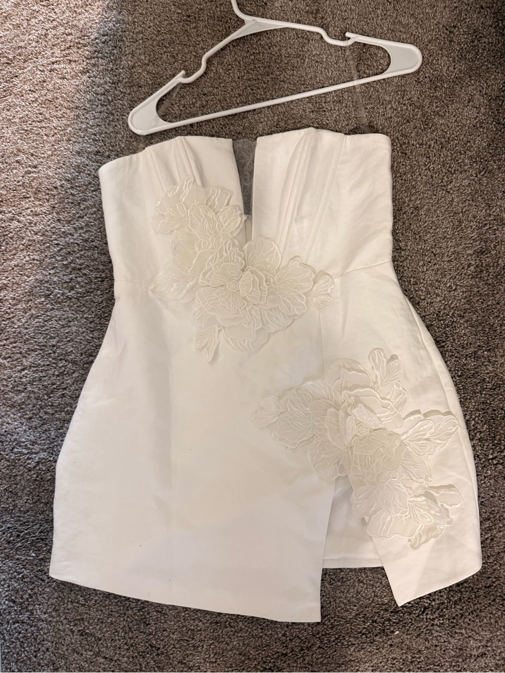 Showpo Strapless White Floral Appliqué Mini Dress